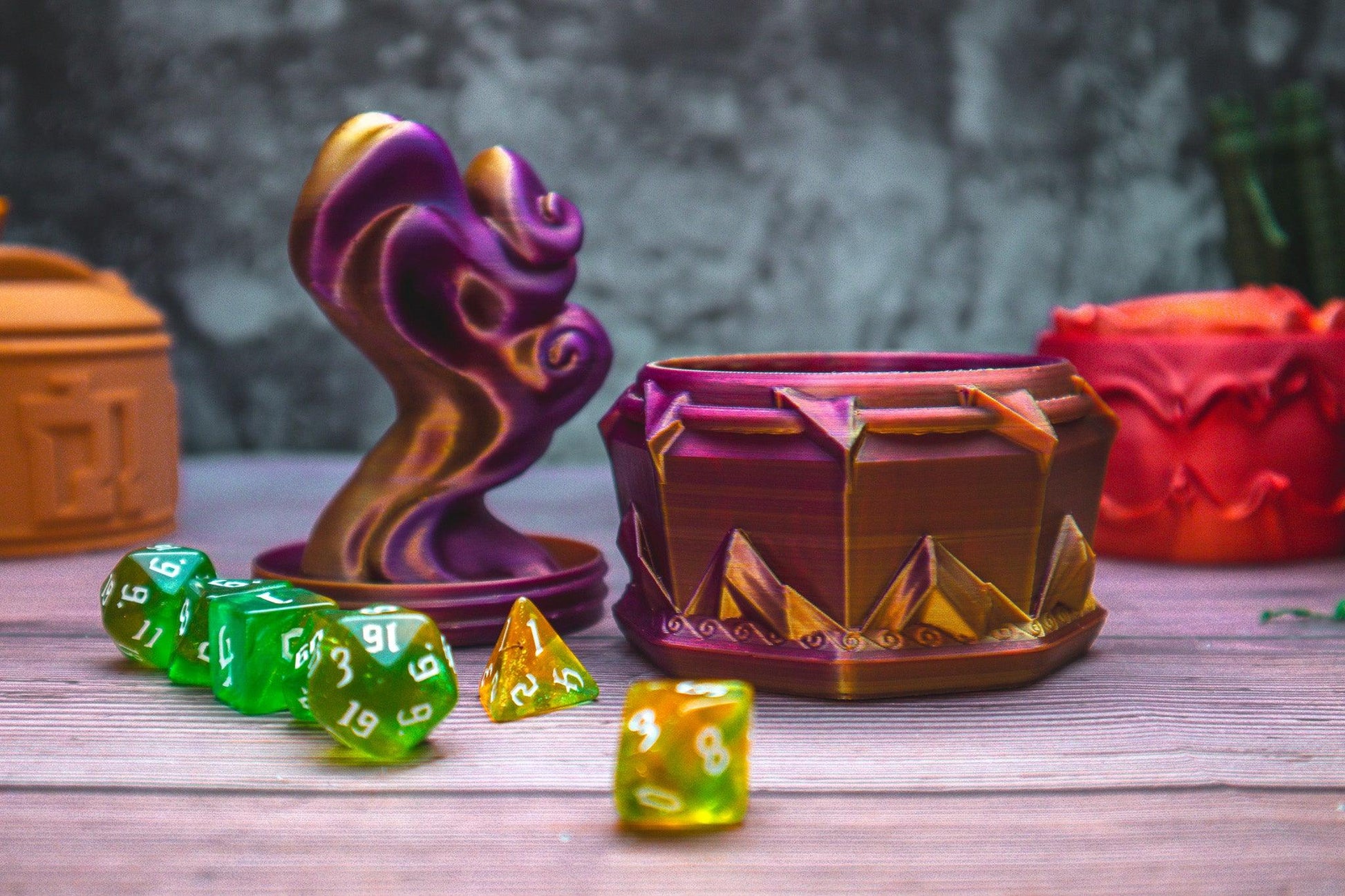 Sorcerer dice box - The Flaming Feather & Flaming Filament