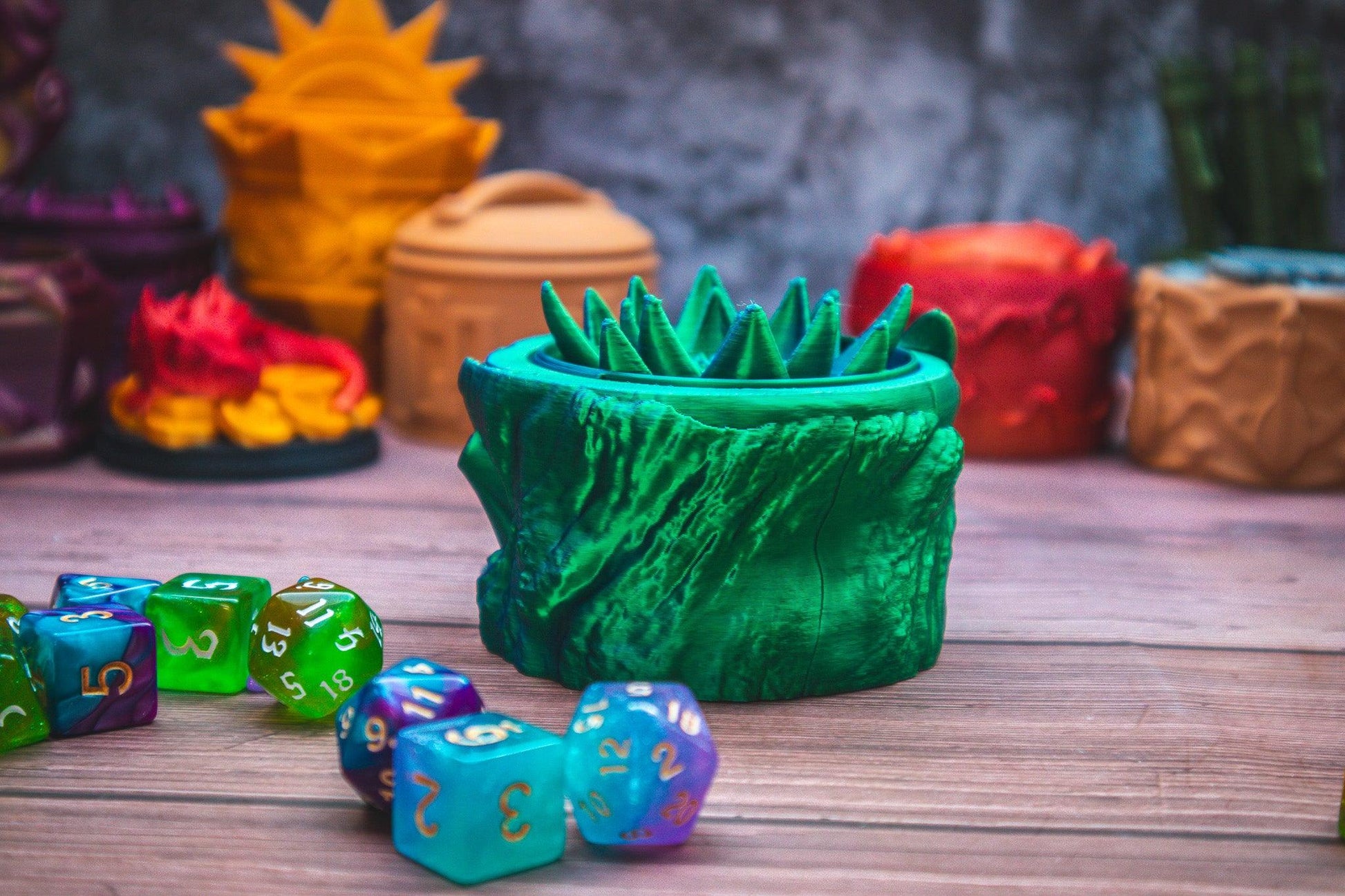 Druid dice box - The Flaming Feather & Flaming Filament