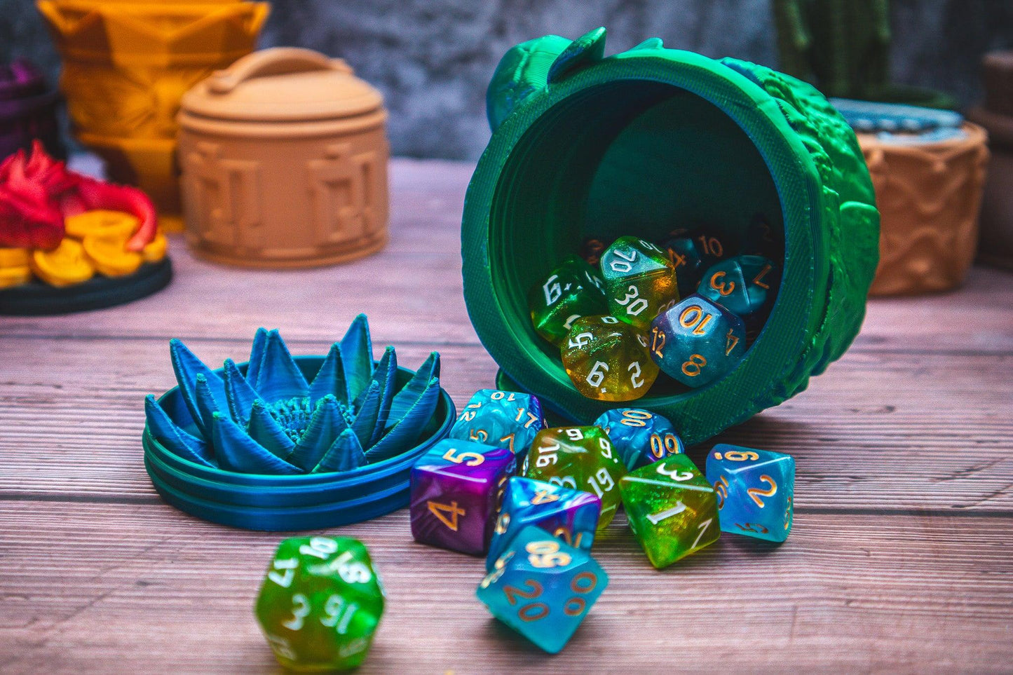 Druid dice box - The Flaming Feather & Flaming Filament