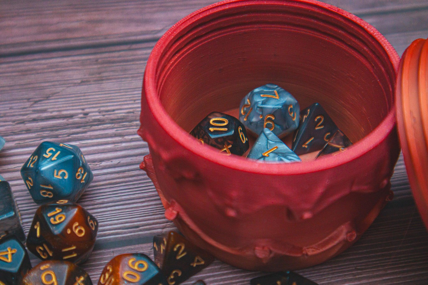 Barbarian dice box - The Flaming Feather & Flaming Filament