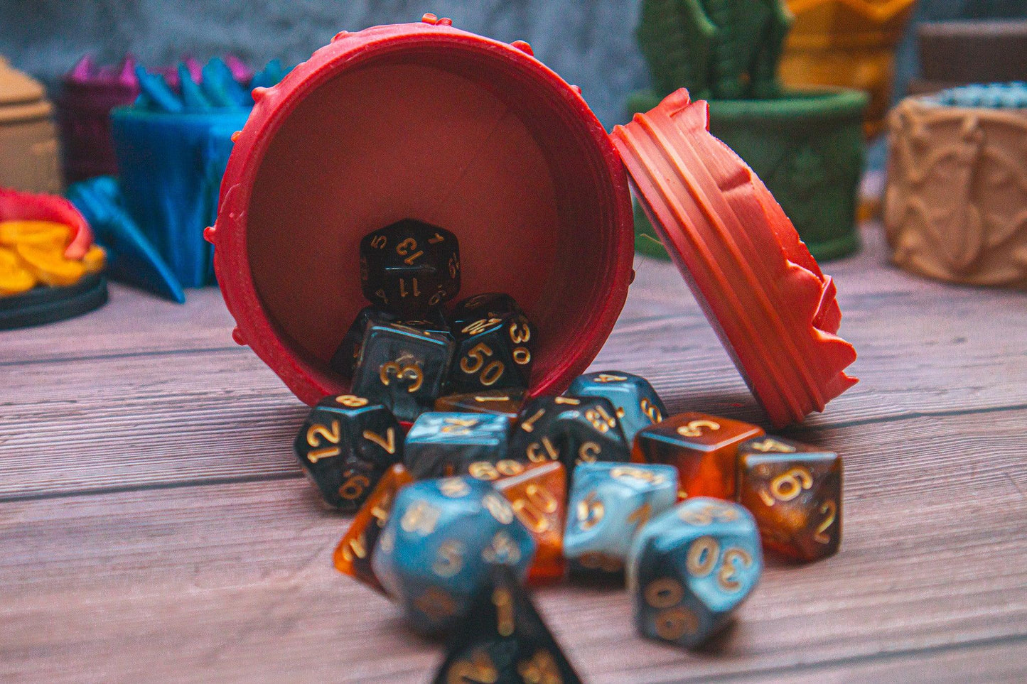 Barbarian dice box - The Flaming Feather & Flaming Filament