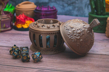 Cleric dice box - The Flaming Feather & Flaming Filament