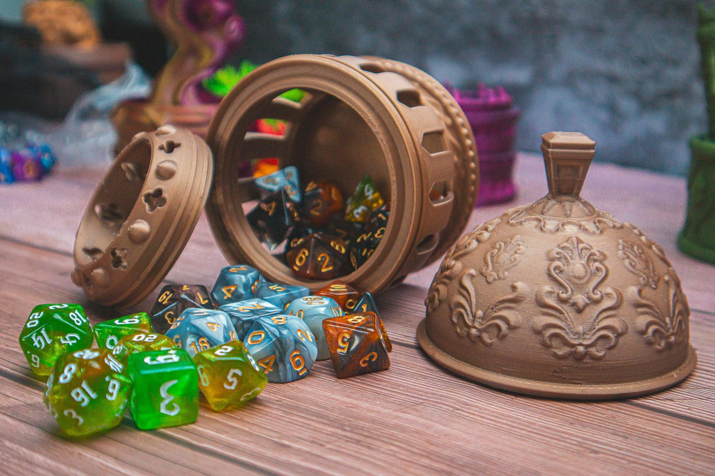 Cleric dice box - The Flaming Feather & Flaming Filament
