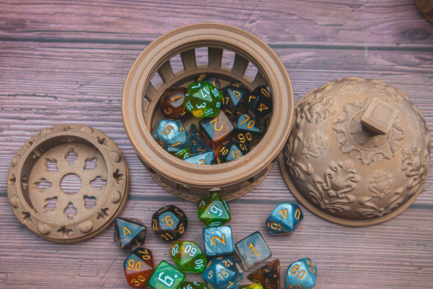 Cleric dice box - The Flaming Feather & Flaming Filament