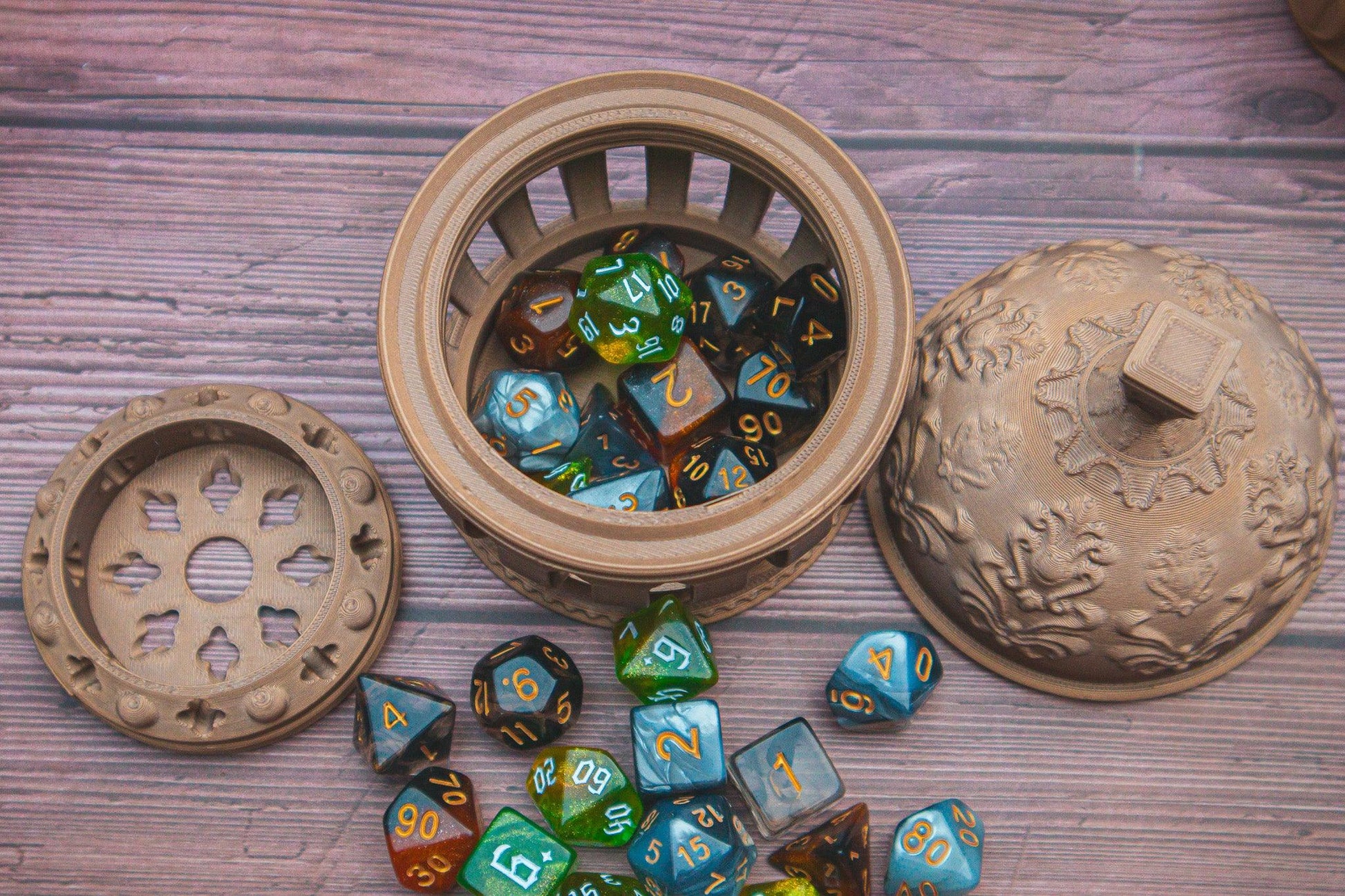 Cleric dice box - The Flaming Feather & Flaming Filament