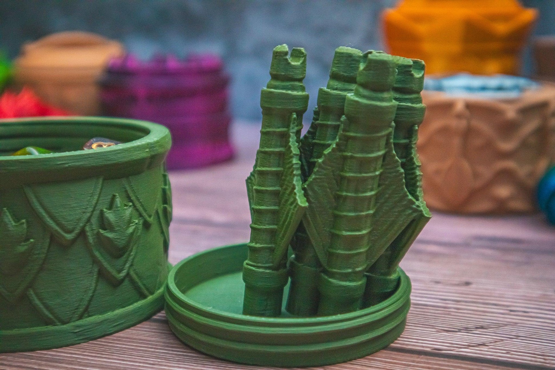 Ranger dice box - The Flaming Feather & Flaming Filament