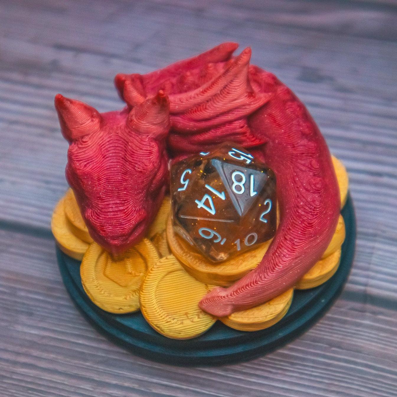 Baby dragon D20 dice guardian - The Flaming Feather & Flaming Filament