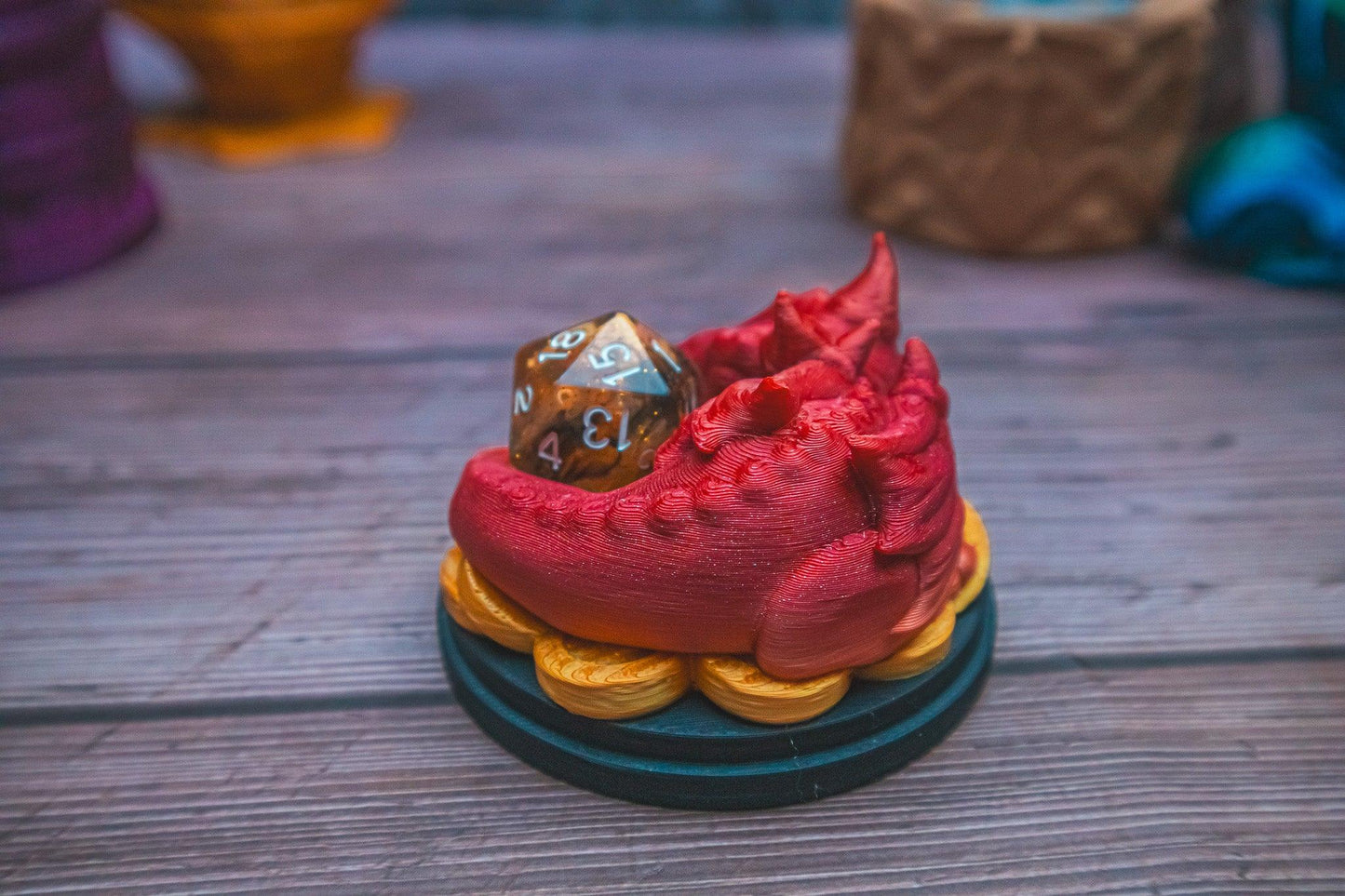 Baby dragon D20 dice guardian - The Flaming Feather & Flaming Filament