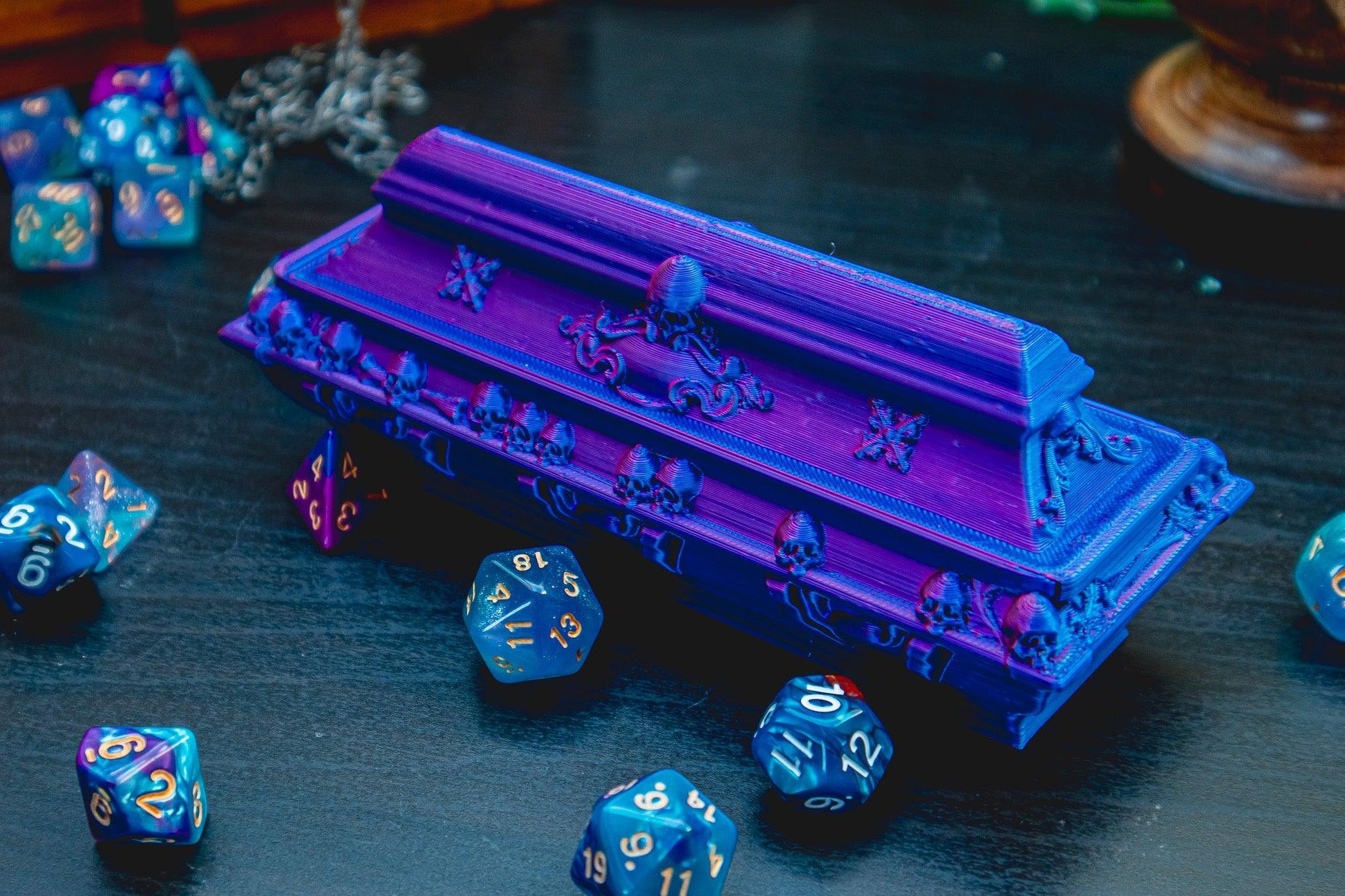 Casket Dice holder - The Flaming Feather & Flaming Filament