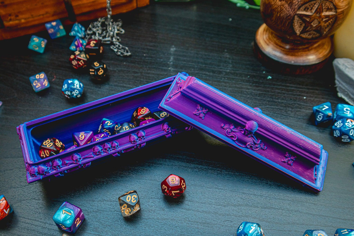 Casket Dice holder - The Flaming Feather & Flaming Filament