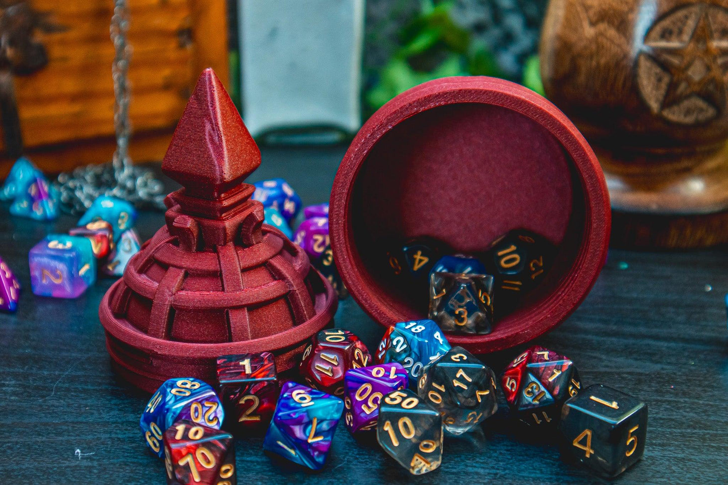 Necromancer Dice holder - The Flaming Feather & Flaming Filament