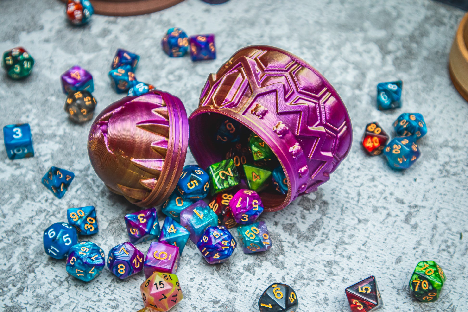 Dragonborn dice box - The Flaming Feather & Flaming Filament