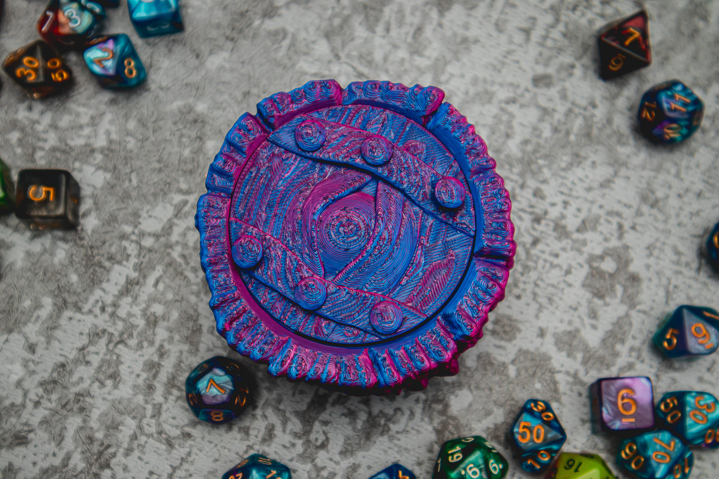Mimic dice box - The Flaming Feather & Flaming Filament