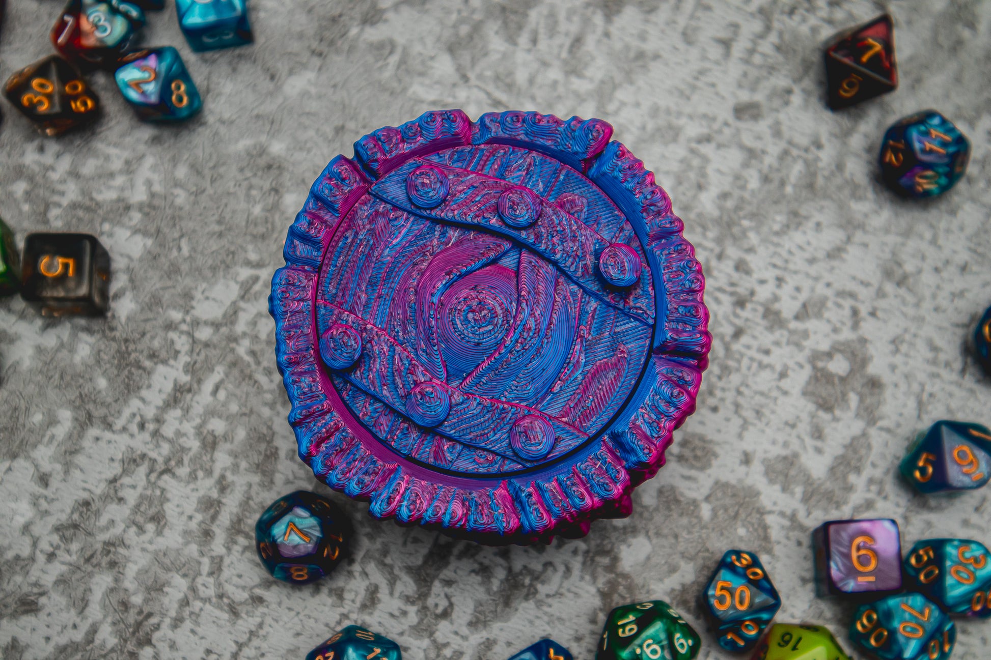 Mimic dice box - The Flaming Feather & Flaming Filament