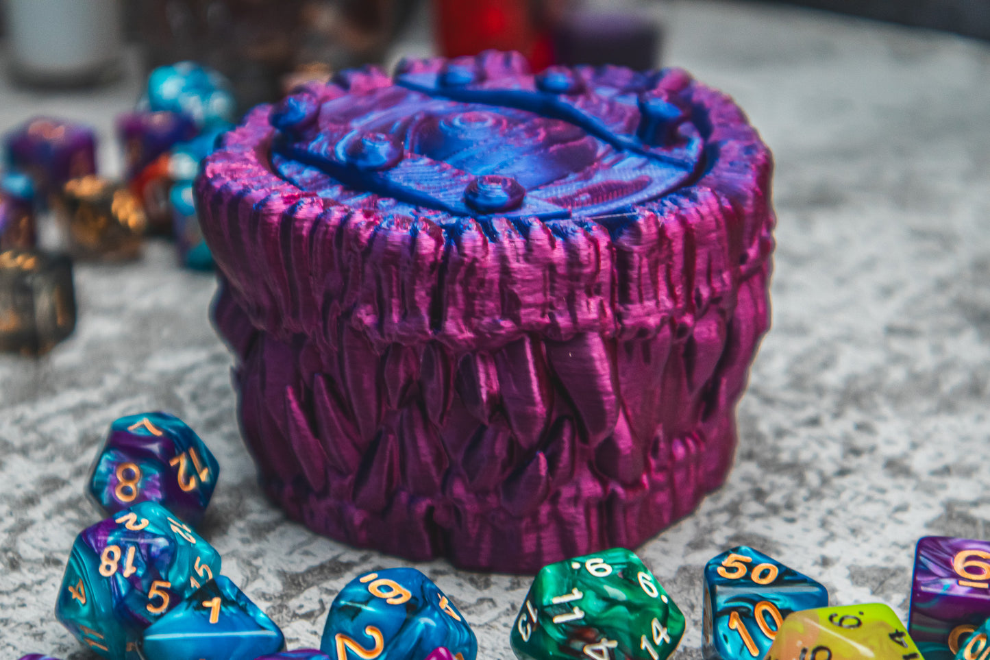 Mimic dice box - The Flaming Feather & Flaming Filament