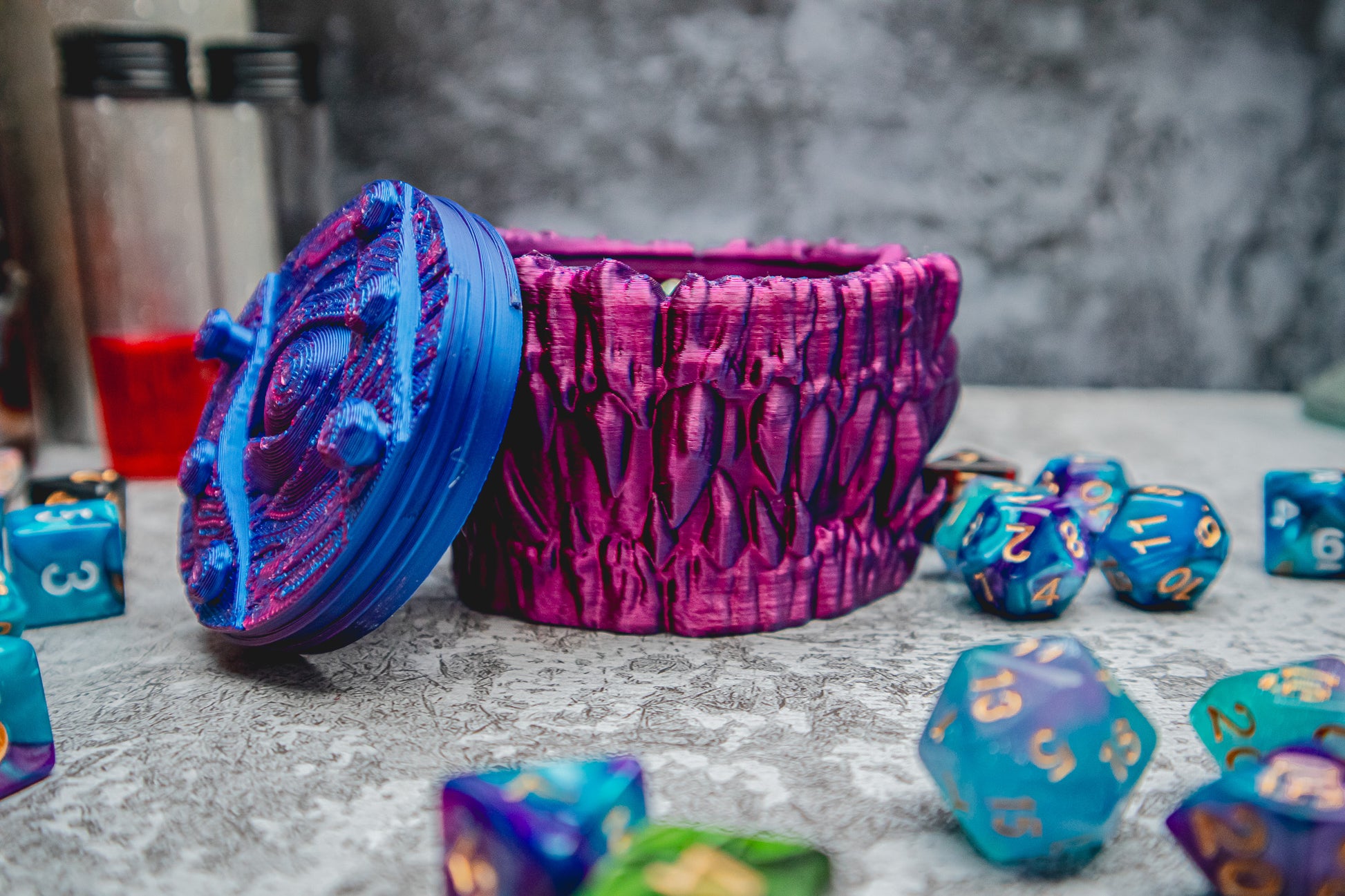 Mimic dice box - The Flaming Feather & Flaming Filament