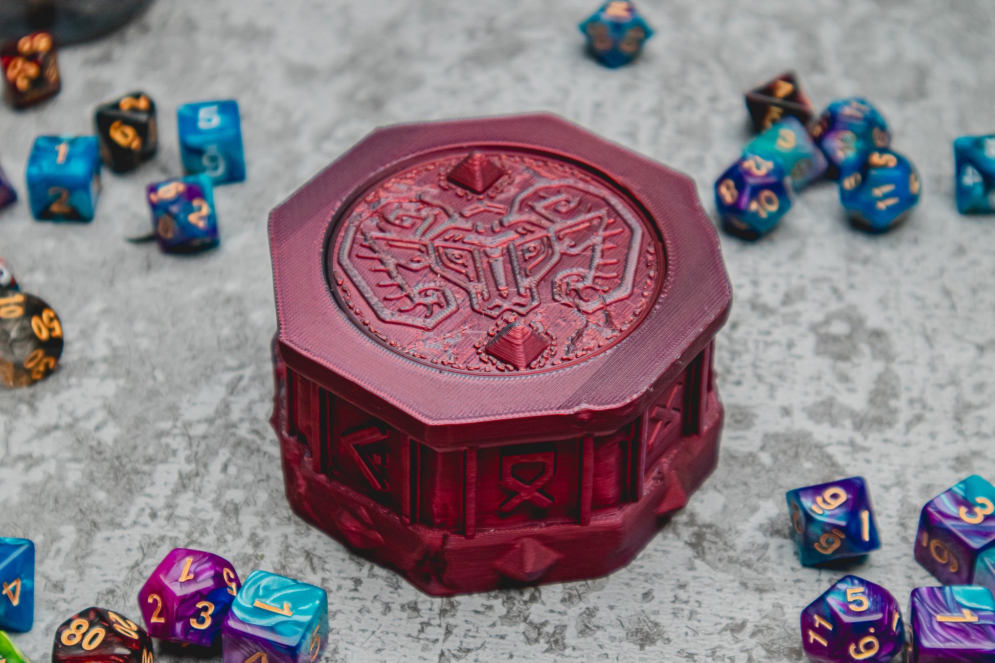 Dwarf dice box - The Flaming Feather & Flaming Filament