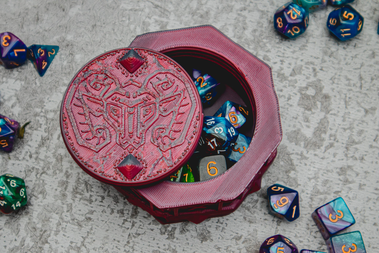 Dwarf dice box - The Flaming Feather & Flaming Filament