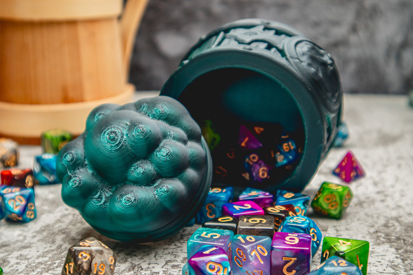 Tavern Brawler dice box - The Flaming Feather & Flaming Filament