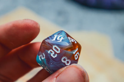 Eternal Sunrise Polyhedral dice set - The Flaming Feather & Flaming Filament