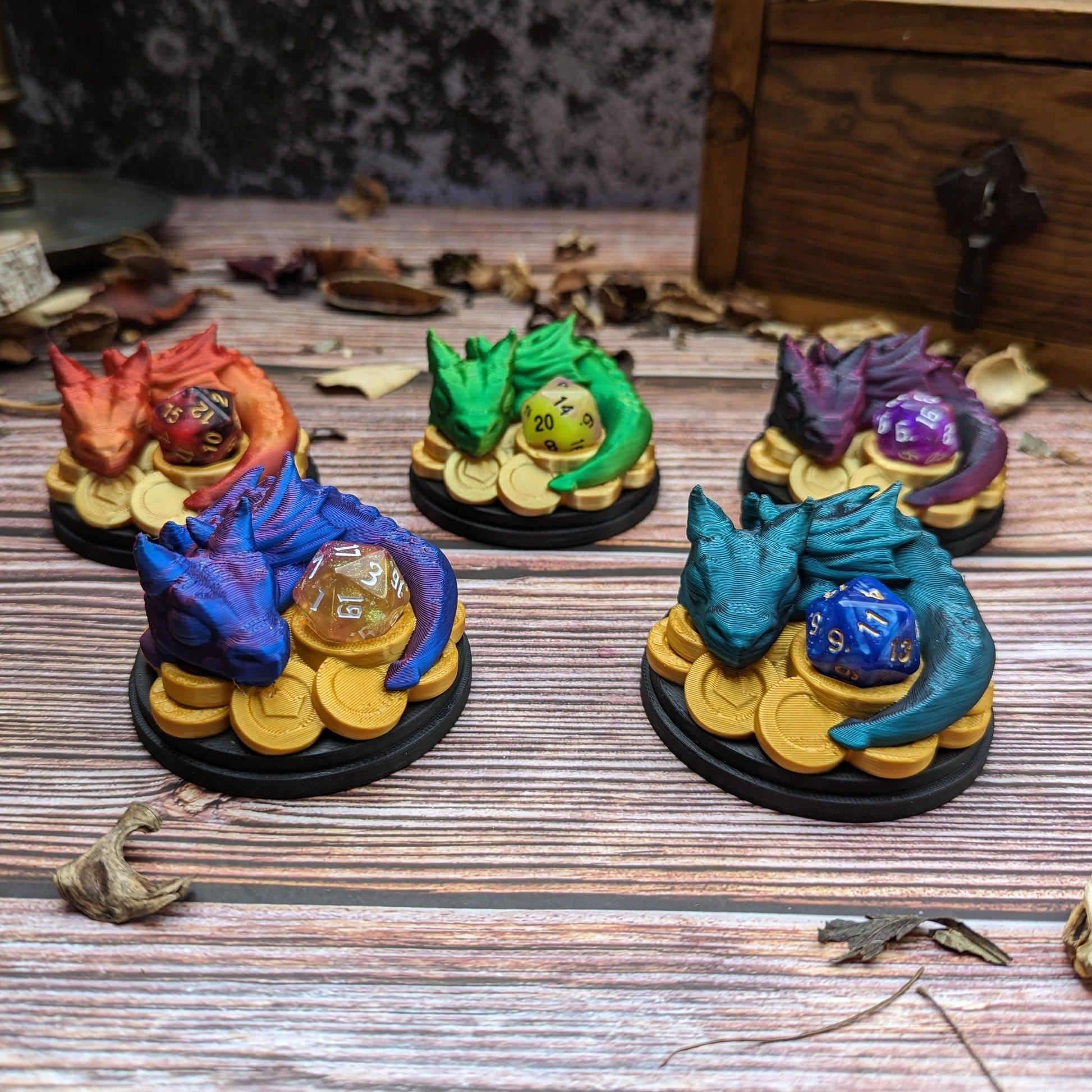 Baby dragon D20 dice guardian - The Flaming Feather & Flaming Filament