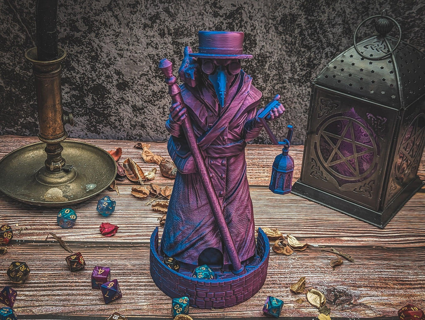 Plague Doctor Dice tower - The Flaming Feather & Flaming Filament