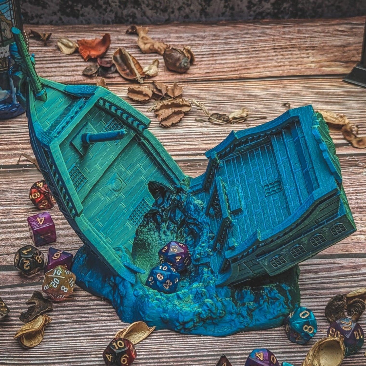 Shipwreck dice tower - The Flaming Feather & Flaming Filament