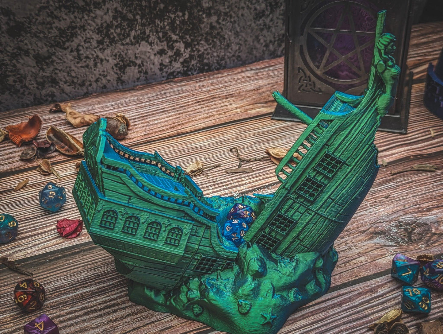 Shipwreck dice tower - The Flaming Feather & Flaming Filament