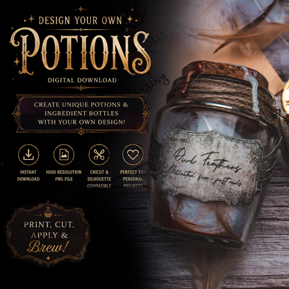 Owl Feathers Potion Label Digital Download PNG