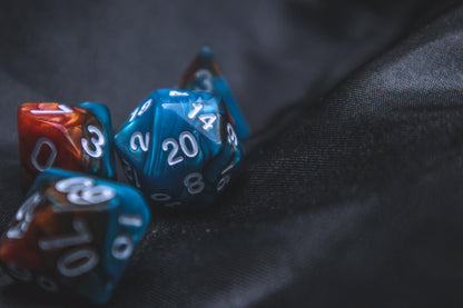 Ocean's Treasure Polyhedral dice set - Soft edge - The Flaming Feather & Flaming Filament