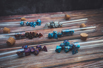 Deep Sea Polyhedral dice set - The Flaming Feather & Flaming Filament
