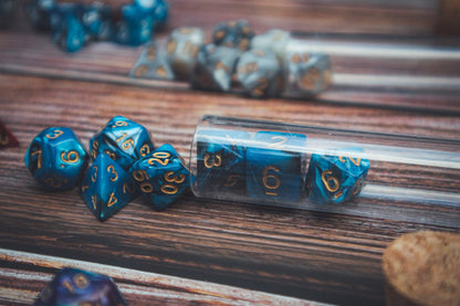 Deep Sea Polyhedral dice set - The Flaming Feather & Flaming Filament