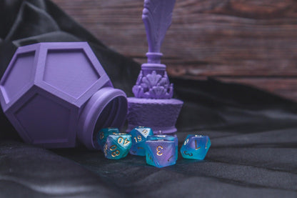 Astral plane Polyhedral dice set - The Flaming Feather & Flaming Filament