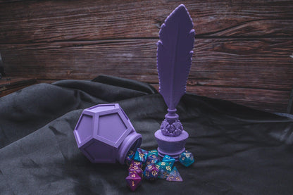 Quill and Ink Dice holder - The Flaming Feather & Flaming Filament